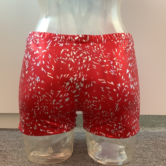 Red Foil Holo Confetti Spandex Hot Shorts L Or XL Cheer & Dance—New - Picture 3 of 11